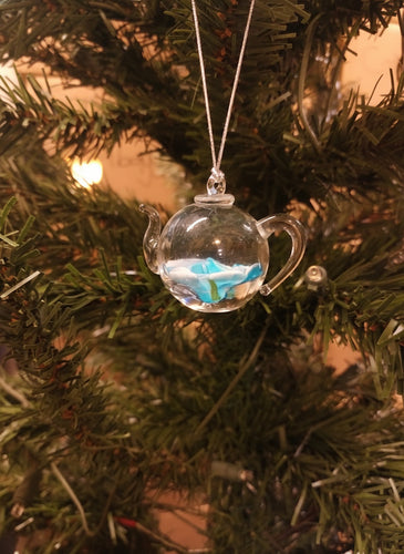 Glass Teapot with Flower Ornament