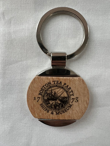 Destruction of the Tea Round Wooden Keychain