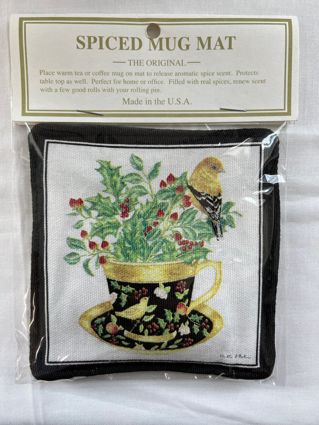 Golden Teacup and Bird Spiced Mug Mat