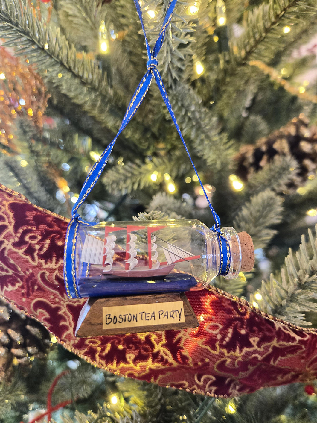 Boston Tea Party Ship in a Bottle Holiday Ornament